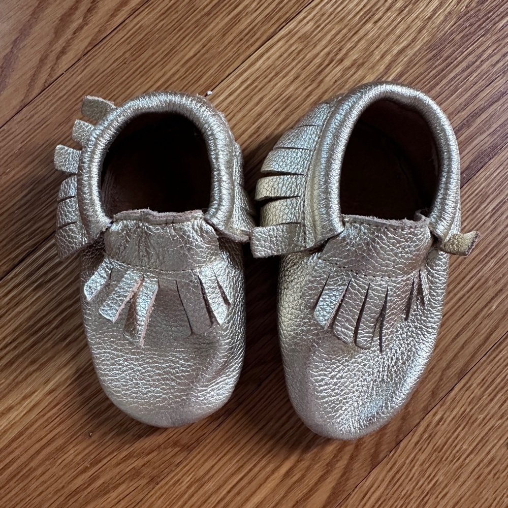 Metallic gold baby mocs